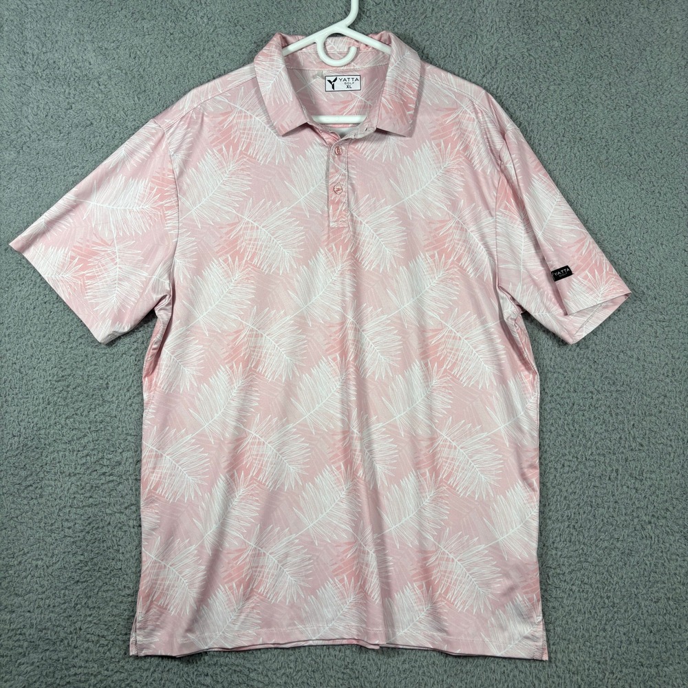 Yatta Golf Polo Mens XL Pink Palm Frond Print Short Sleeve Performance Stretch